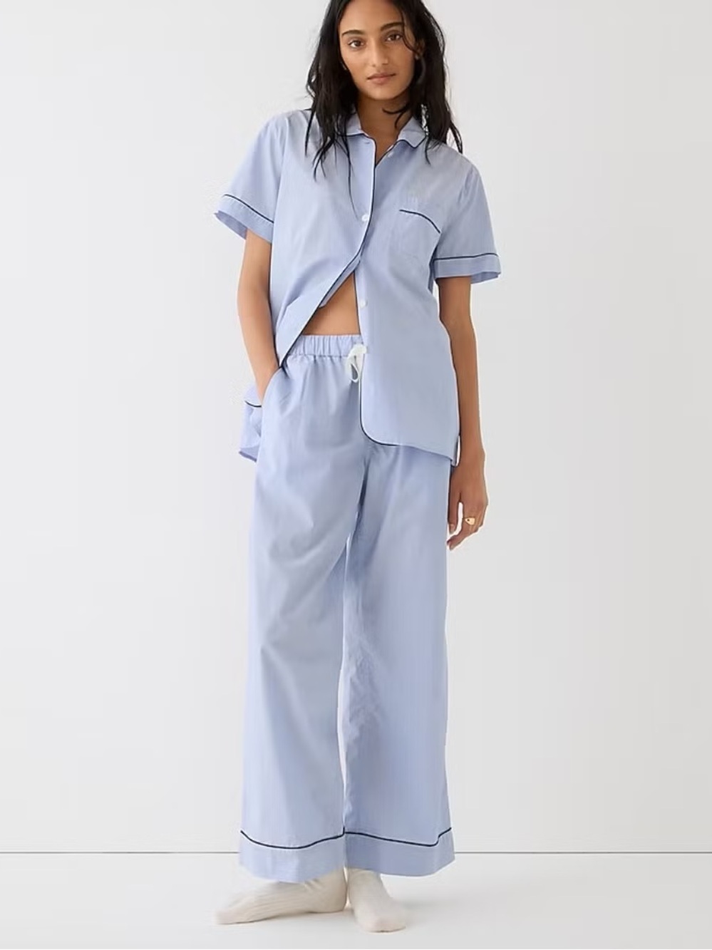 NWT J Crew End-on-End Cotton Short Sleeve Pajama Set SZ M Hydrangea Clean Girl